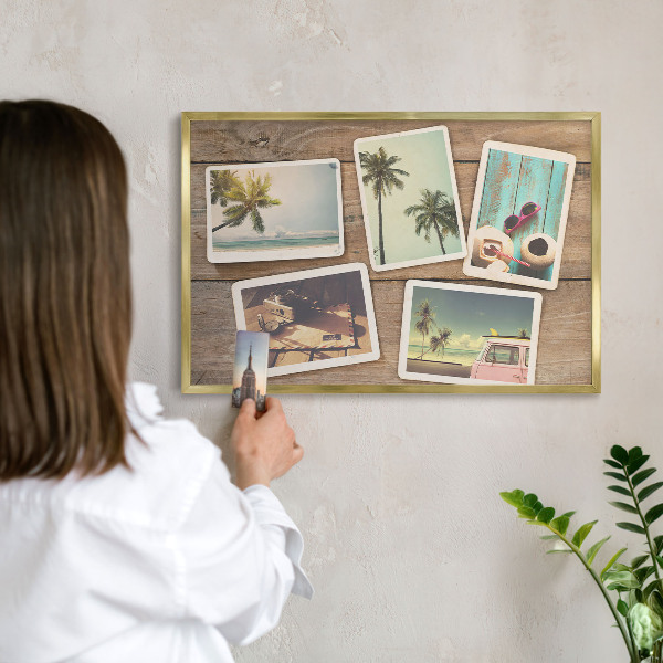 Metalen magneetbord met lijst in het goud Vakantienostalgie