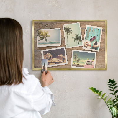 Metalen magneetbord met lijst in het goud Vakantienostalgie