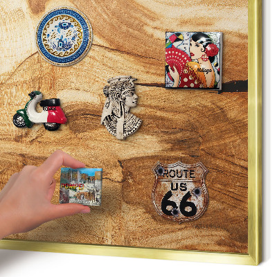 Magnetisch bord voor reismagneten met gouden lijst Natuurlijk hout