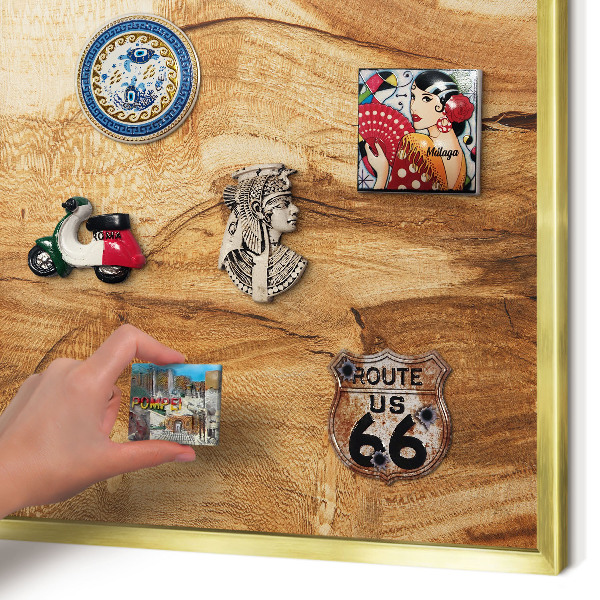 Magnetisch bord voor reismagneten met gouden lijst Natuurlijk hout