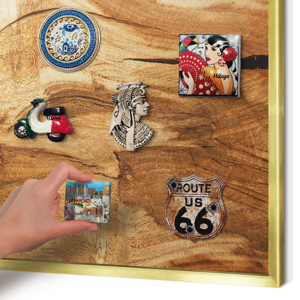 Magnetisch bord voor reismagneten met gouden lijst Natuurlijk hout
