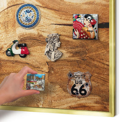 Magnetisch bord voor reismagneten met gouden lijst Natuurlijk hout