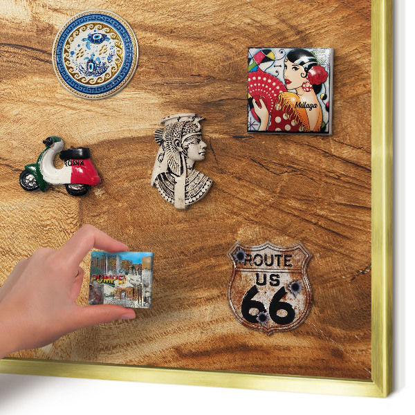 Magnetisch bord voor reismagneten met gouden lijst Natuurlijk hout