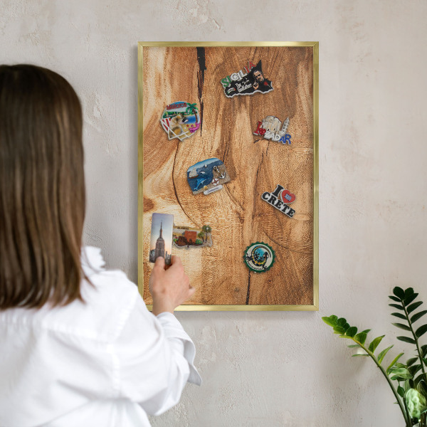 Magnetisch bord voor reismagneten met gouden lijst Natuurlijk hout