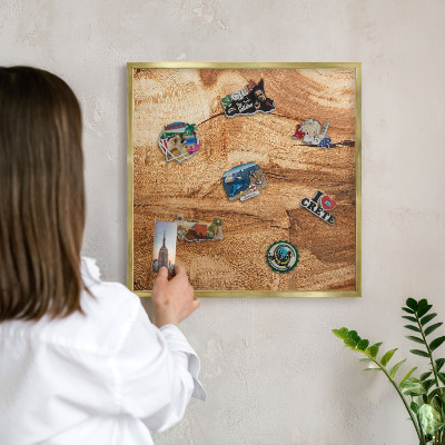 Magnetisch bord voor reismagneten met gouden lijst Natuurlijk hout