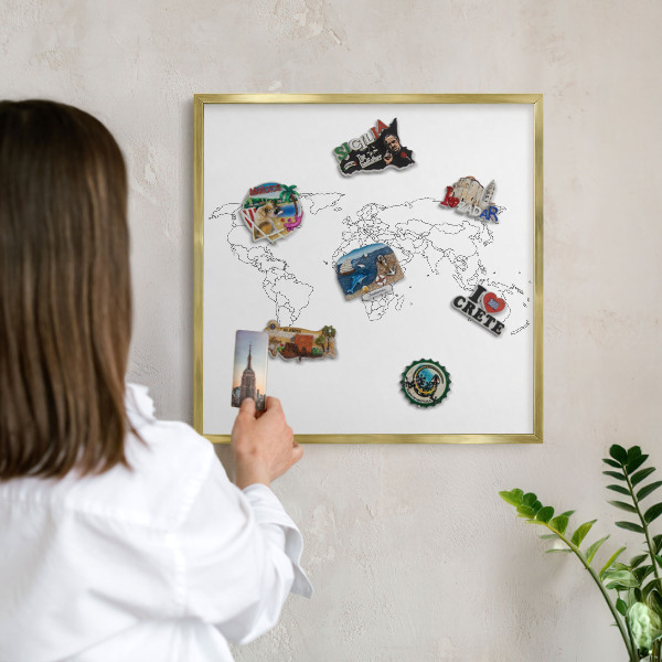 Magnetisch bord voor reismagneten met gouden lijst Contourkaart
