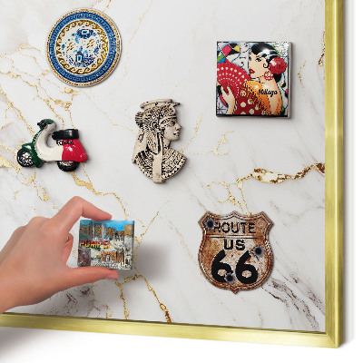 Magnetisch bord voor reismagneten met gouden lijst Marmeren elegantie