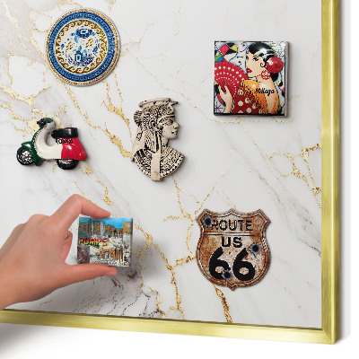 Magnetisch bord voor reismagneten met gouden lijst Marmeren elegantie