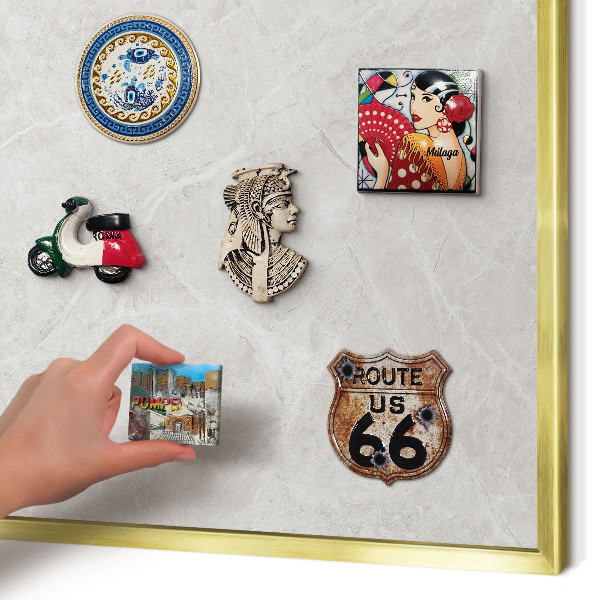 Metalen magneetbord met lijst in het goud Grijs marmer