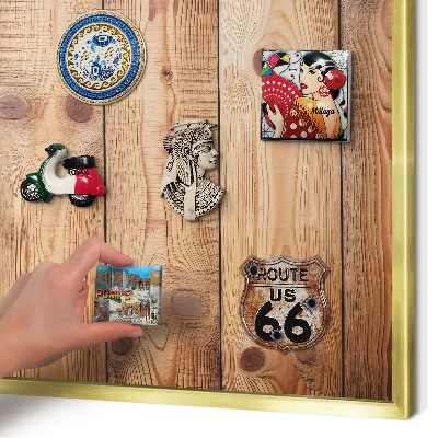 Metalen magneetbord met lijst in het goud Houten planken