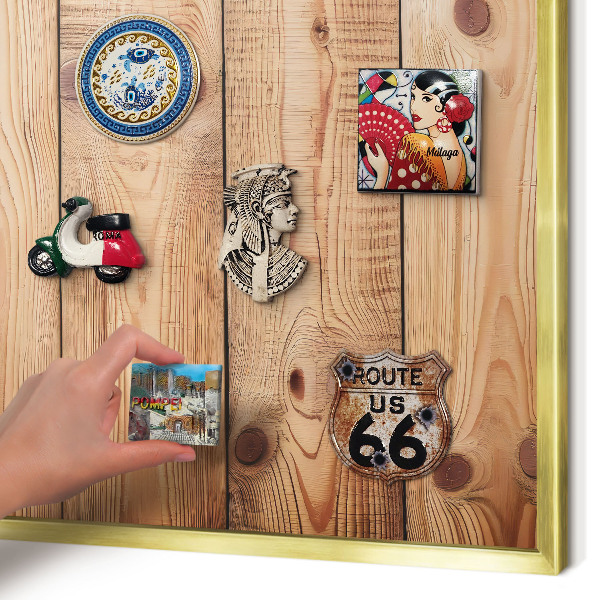 Metalen magneetbord met lijst in het goud Houten planken