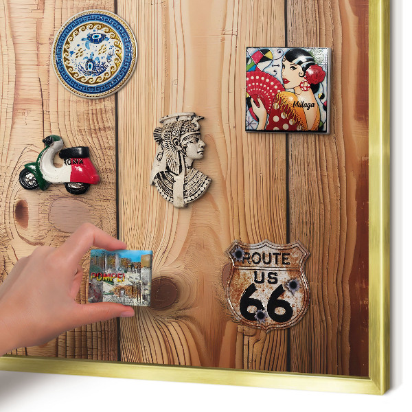 Metalen magneetbord met lijst in het goud Houten planken