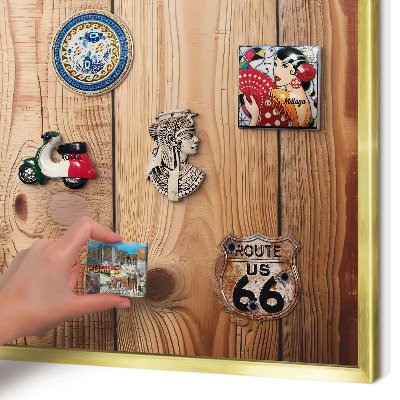Metalen magneetbord met lijst in het goud Houten planken
