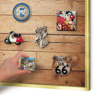 Magnetisch bord voor reismagneten met gouden lijst Houten planken