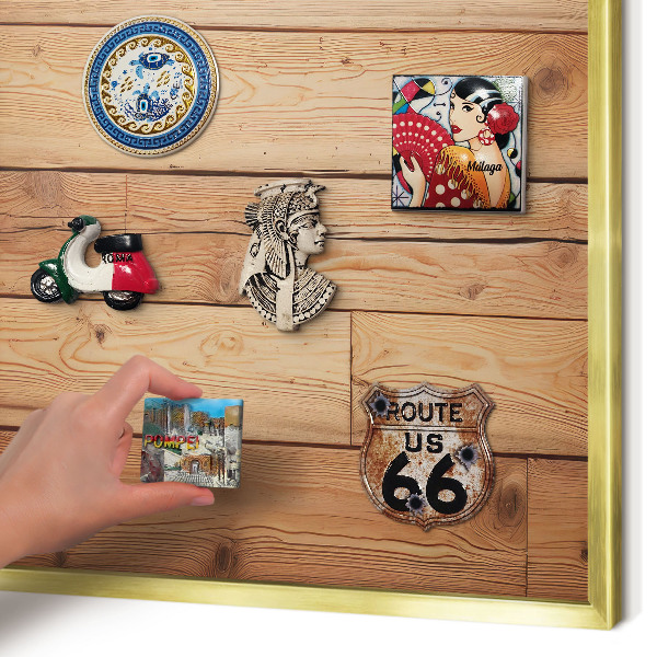 Magnetisch bord voor reismagneten met gouden lijst Houten planken