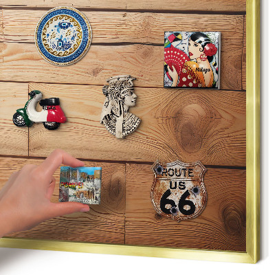 Magnetisch bord voor reismagneten met gouden lijst Houten planken