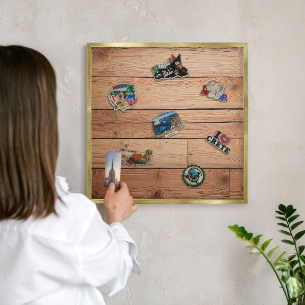 Magnetisch bord voor reismagneten met gouden lijst Houten planken