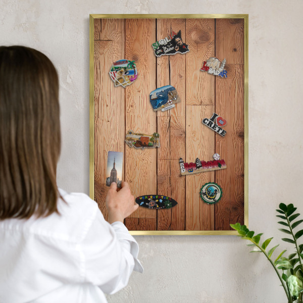Magnetisch bord voor reismagneten met gouden lijst Houten planken