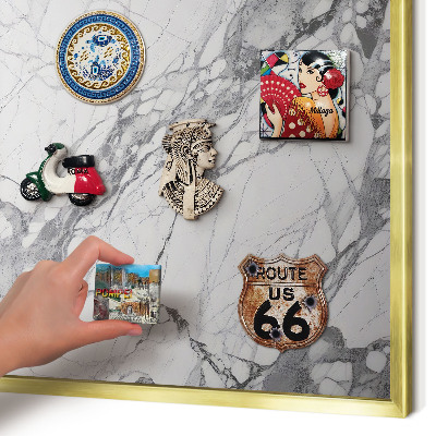 Magnetisch bord voor reismagneten met gouden lijst Marmeren elegantie
