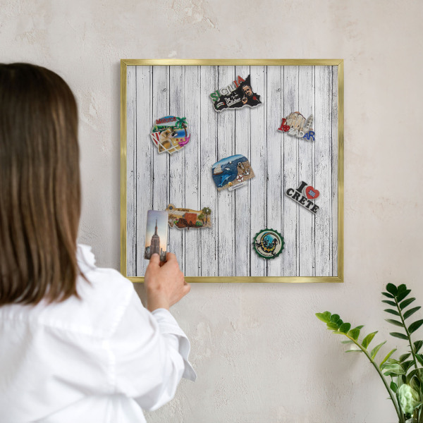 Magnetisch bord voor reismagneten met gouden lijst Licht hout