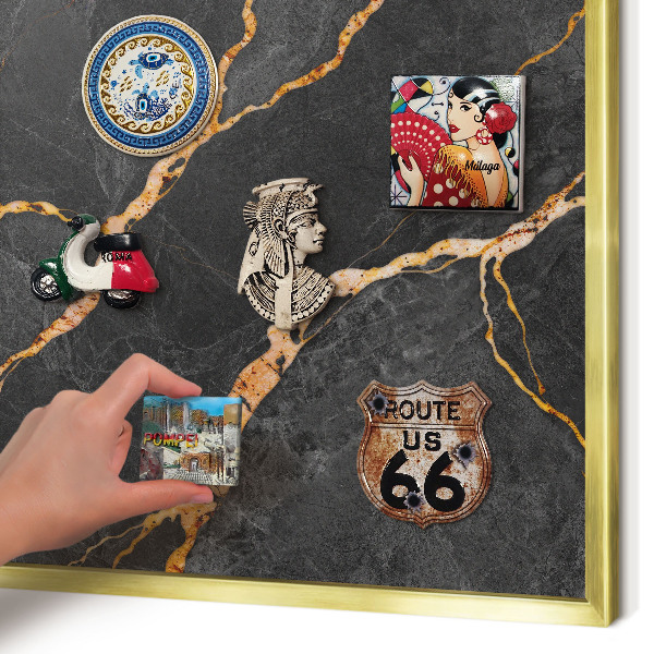 Metalen magneetbord met lijst in het goud Marmeren linten
