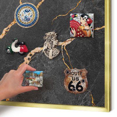 Metalen magneetbord met lijst in het goud Marmeren linten