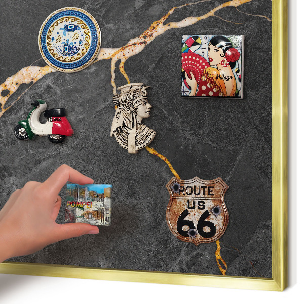 Metalen magneetbord met lijst in het goud Marmeren linten