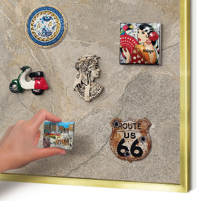 Magnetisch bord voor reismagneten met gouden lijst Beige steen
