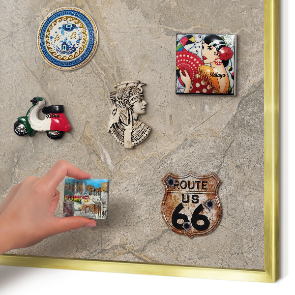 Magnetisch bord voor reismagneten met gouden lijst Beige steen
