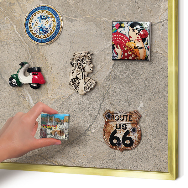 Magnetisch bord voor reismagneten met gouden lijst Beige steen