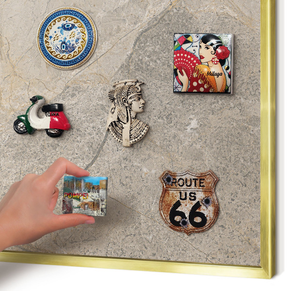 Magnetisch bord voor reismagneten met gouden lijst Beige steen