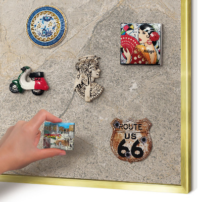 Magnetisch bord voor reismagneten met gouden lijst Beige steen