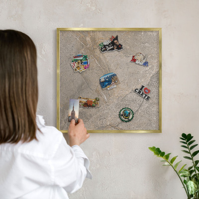 Magnetisch bord voor reismagneten met gouden lijst Beige steen