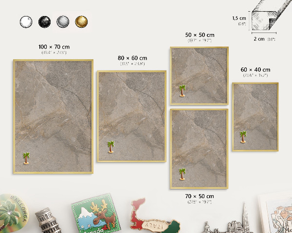 Magnetisch bord voor reismagneten met gouden lijst Beige steen