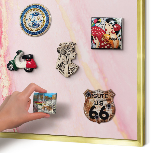 Metalen magneetbord met lijst in het goud Roze elegantie