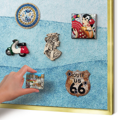 Metalen magneetbord met lijst in het goud Blauwe golven