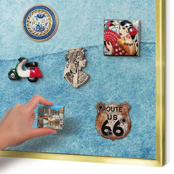 Metalen magneetbord met lijst in het goud Blauwe golven