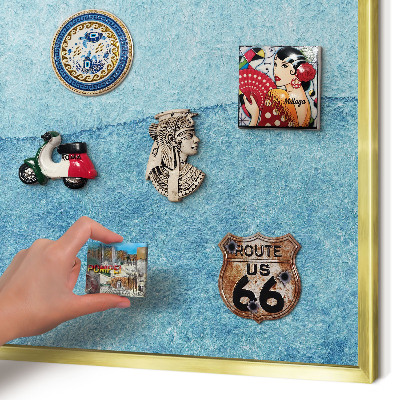 Metalen magneetbord met lijst in het goud Blauwe golven