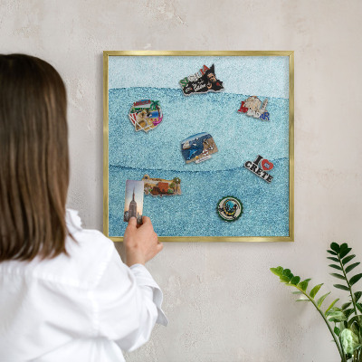 Metalen magneetbord met lijst in het goud Blauwe golven