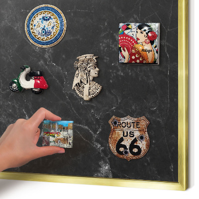 Magnetisch bord voor reismagneten met gouden lijst Zwart marmer