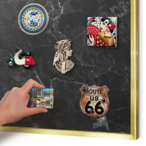 Magnetisch bord voor reismagneten met gouden lijst Zwart marmer