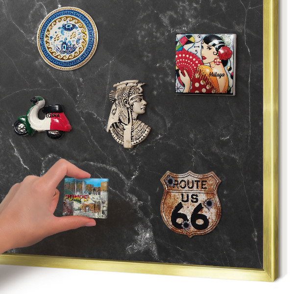 Magnetisch bord voor reismagneten met gouden lijst Zwart marmer