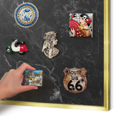 Magnetisch bord voor reismagneten met gouden lijst Zwart marmer