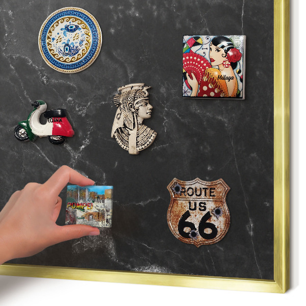 Magnetisch bord voor reismagneten met gouden lijst Zwart marmer