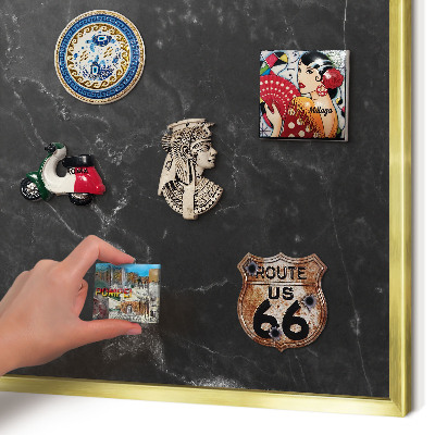 Magnetisch bord voor reismagneten met gouden lijst Zwart marmer