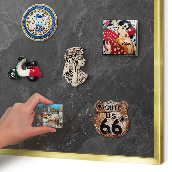 Magnetisch bord voor reismagneten met gouden lijst Grijze elegantie