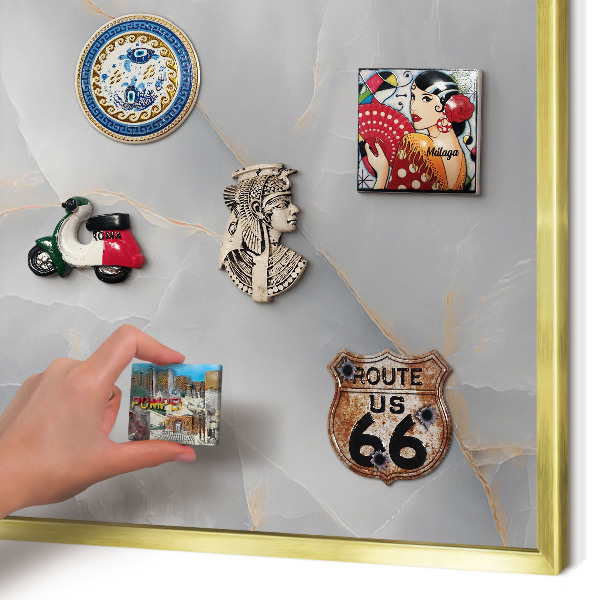 Metalen magneetbord met lijst in het goud Grijze aderen