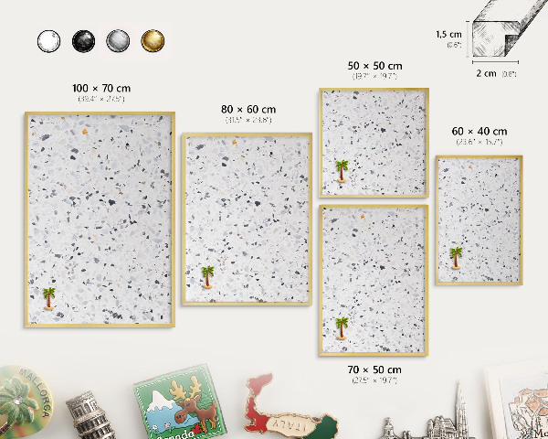 Metalen magneetbord met lijst in het goud Terrazzo-stijl