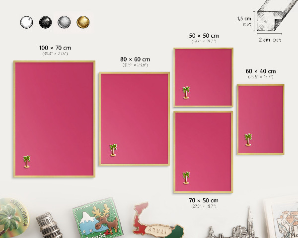 Metalen magneetbord met lijst in het goud Energie roze
