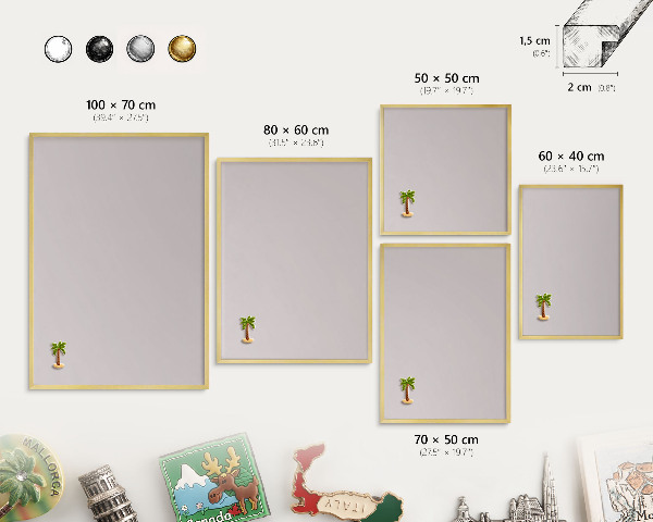 Metalen magneetbord met lijst in het goud Asgrijs
